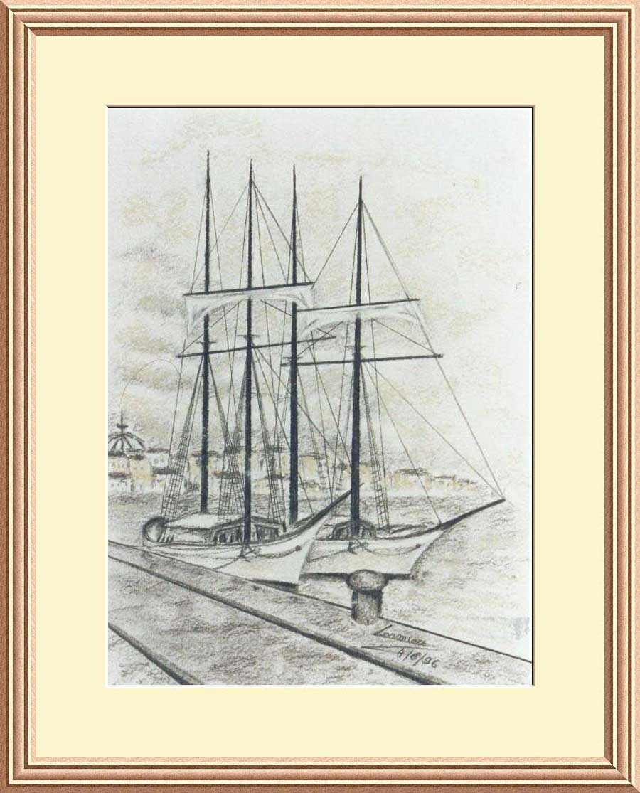Bateau "La belle poule" au fusain